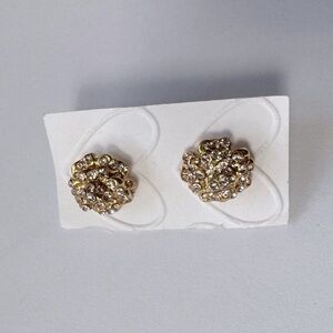 Large Flower Gold Stud Earrings with Sparkling Stones